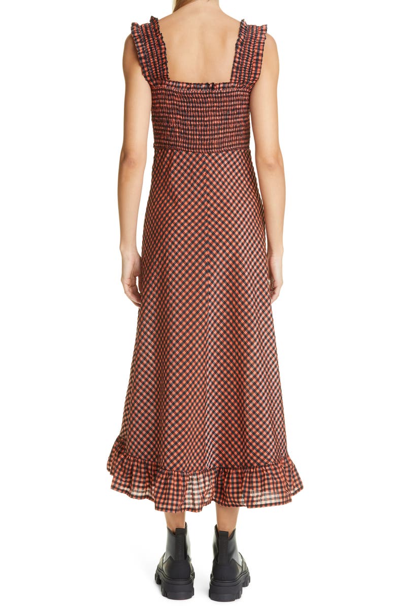 Ganni Plaid Smocked Seersucker Maxi Sundress, Alternate, color, 