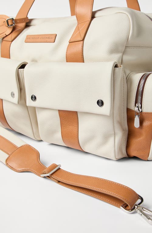 Brunello Cucinelli Calfskin And Cowhide Duffle Bag In White