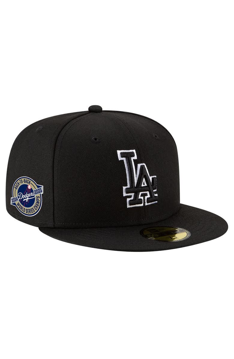 New Era Men's New Era Black Los Angeles Dodgers 2024/25 Back to Back Champions Circle Side Patch Fitted 59FIFTY Hat, Main, color, Black