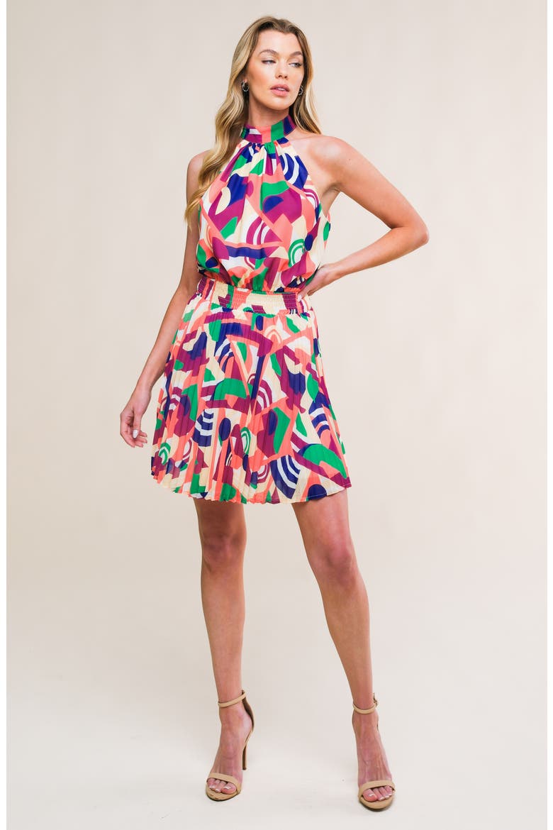 Halter Neck Sleeveless Minidress, Alternate, color, NAVY/ PURPLE