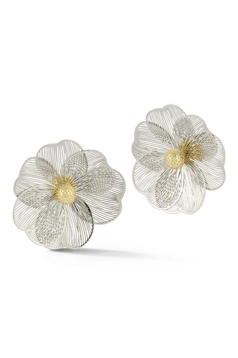 Two-Tone Flower Stud Earrings, Main, color, SILVER