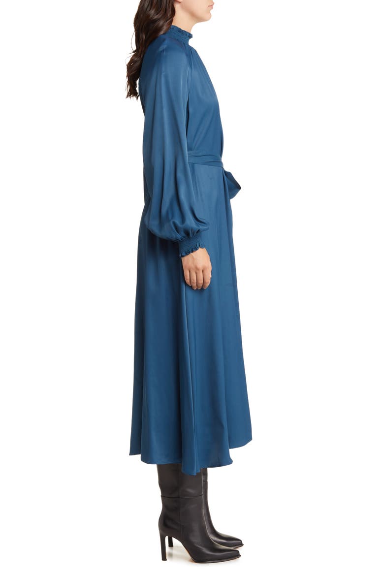 Smocked Neck Long Sleeve Dress, Alternate, color, BLUE CERAMIC