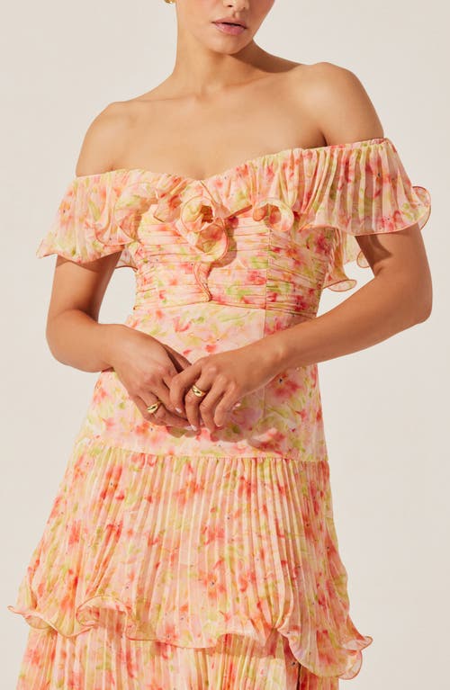 Astr The Label Wilder Floral Print Off The Shoulder Dress In Coral Floral