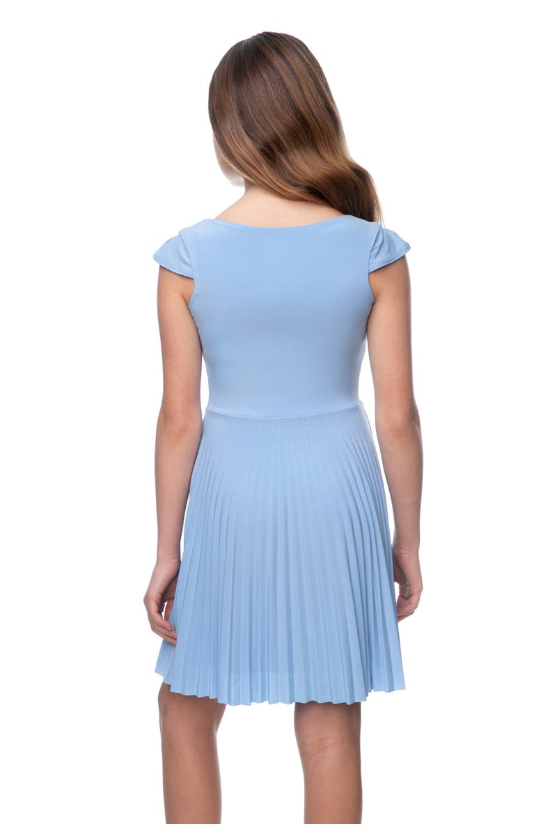 Un Deux Trois Cap Sleeve Pleated Dress, Alternate, color, Blue