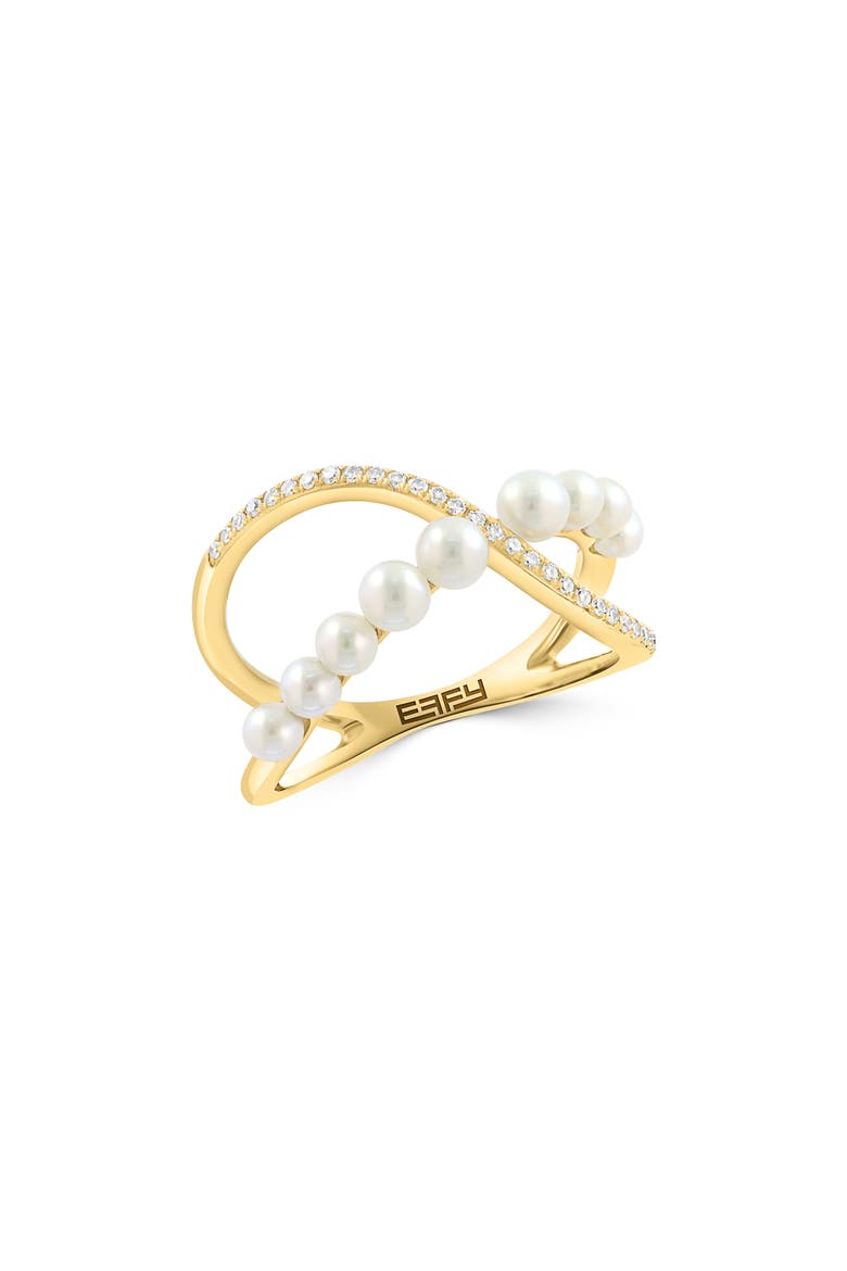 14K Yellow Gold Cultured Freshwater Pearl & Diamond Ring, Main, color, WHITE