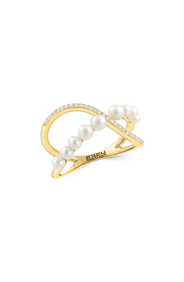 EFFY 14K Yellow Gold Cultured Freshwater Pearl & Diamond Ring, Main, color, White