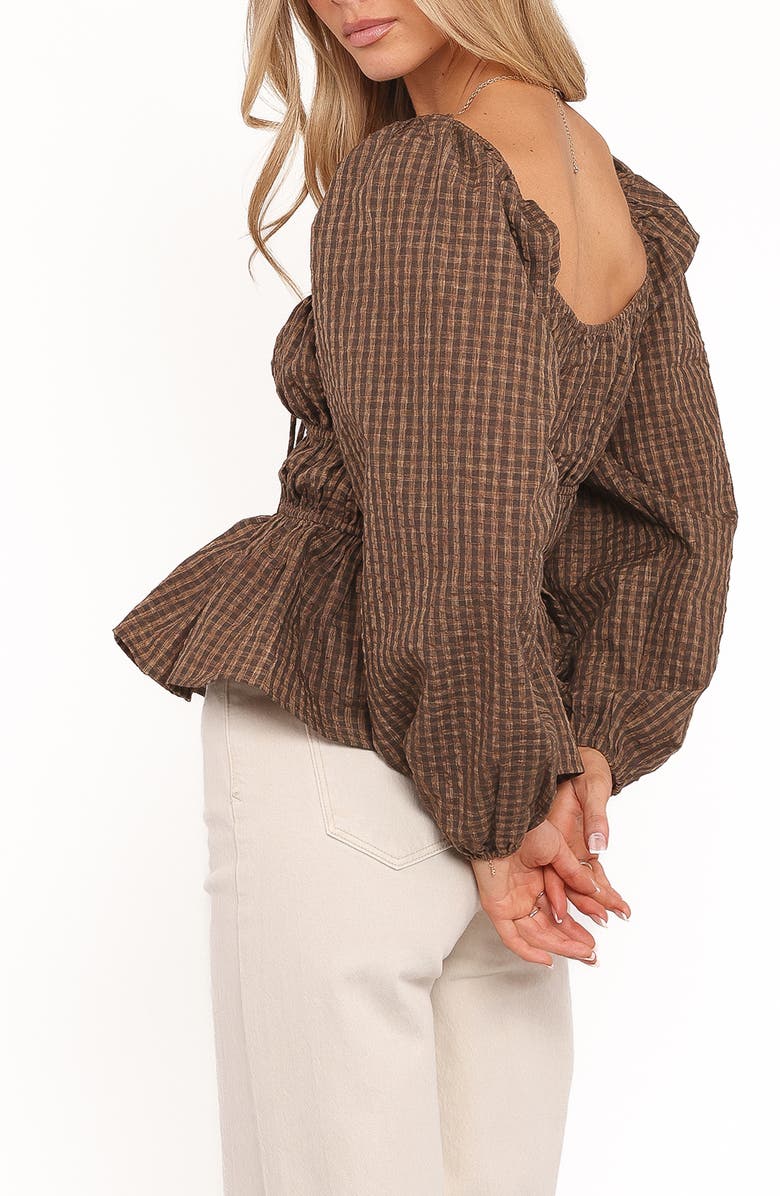 Petal & Pup Saphia Check Peplum Top, Alternate, color, Brown Check