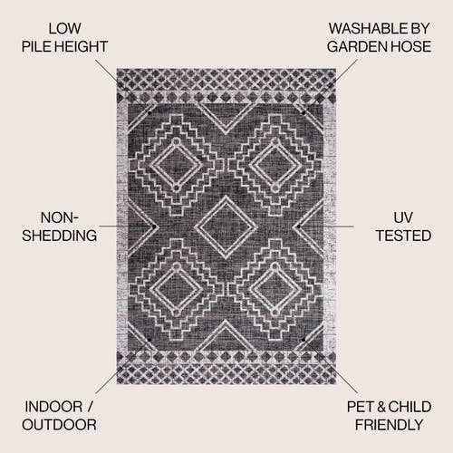 Jonathan Y Marokko Diamond Medallion Indoor/outdoor Area Rug In Black/ivory