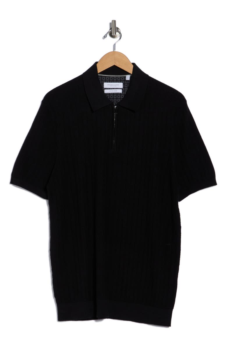 DENIM AND FLOWER Textured Quarter Zip Knit Polo, Alternate, color, Black