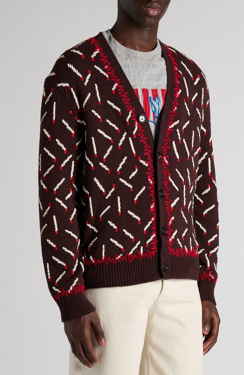 Bottega Veneta Matches Jacquard Cardigan, Alternate, color, Ebony/ Chalk/ Tomato
