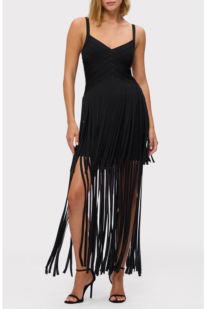 The Vivienne Fringe Gown, Main, color, BLACK
