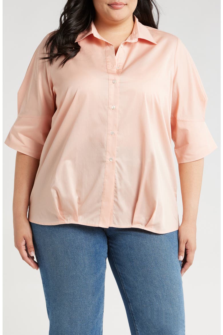 Bernadina Elbow Sleeve Cotton Button-Up Shirt, Main, color, ROSE CLOUD