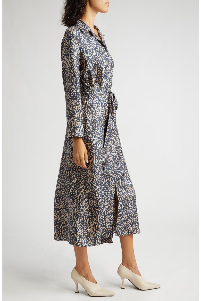 Gemma Abstract Print Long Sleeve Silk Midi Shirtdress, Alternate, color, ULTRAMARINE