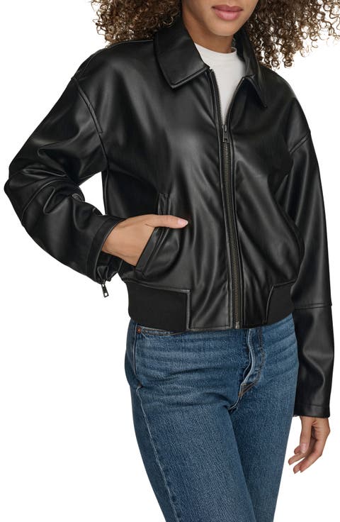 Faux Leather Bomber Jacket