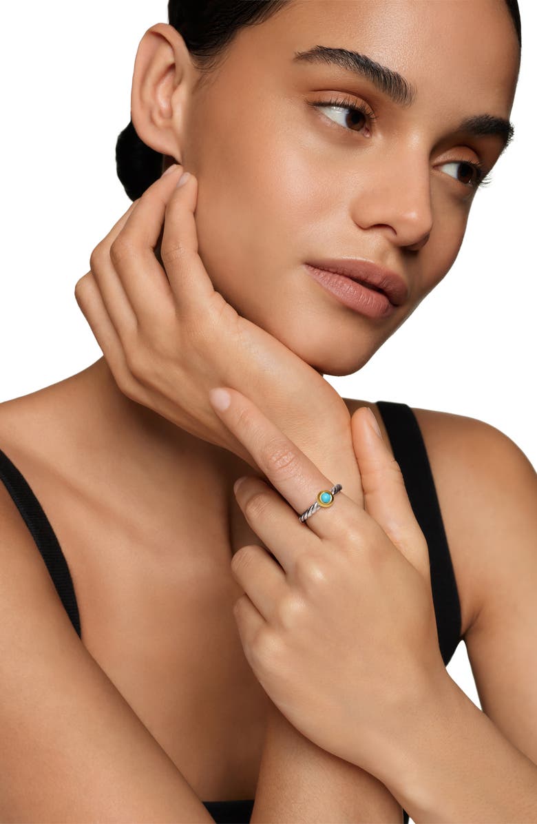 David Yurman Petite Cable Ring in Sterling Silver with 14K Yellow Gold, Alternate, color, Silver/ Gold/ Turquoise