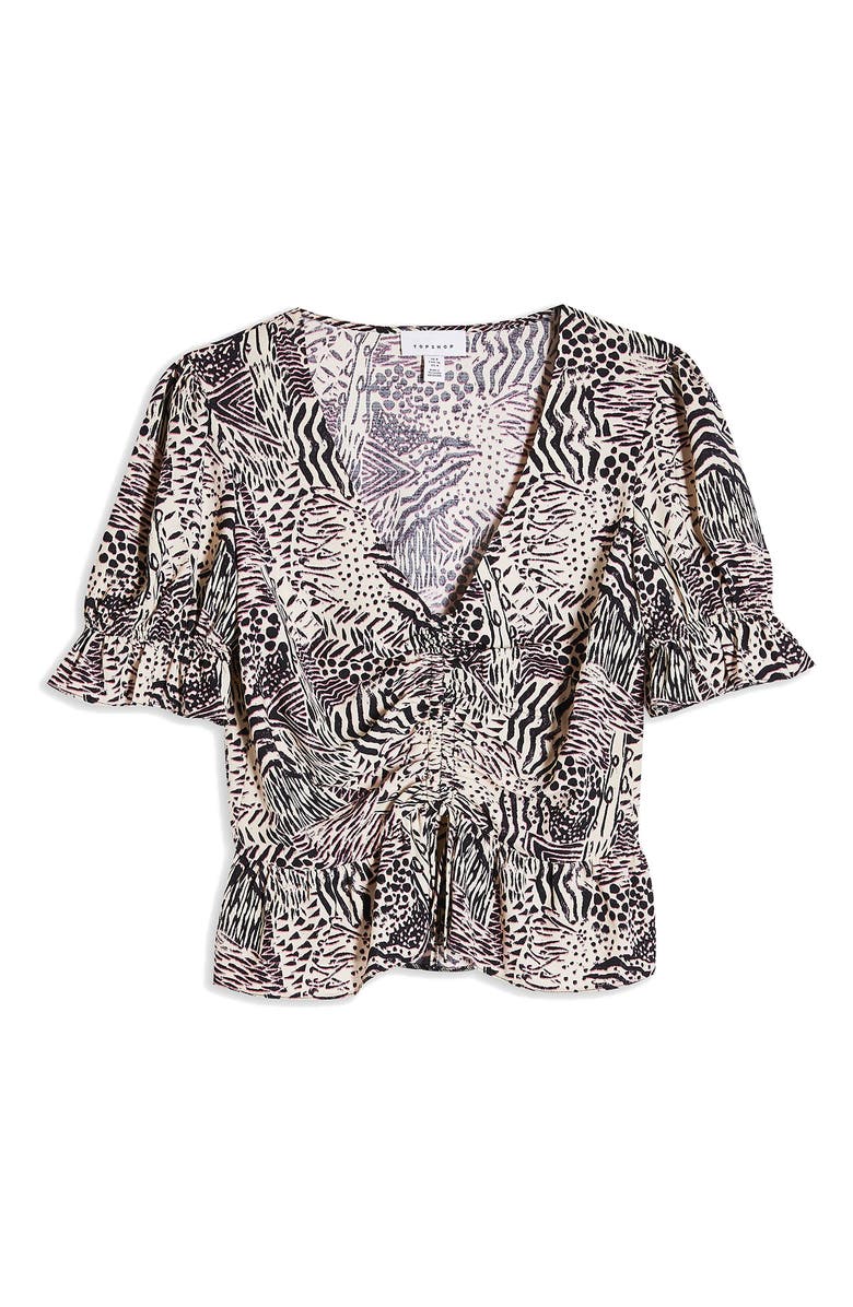 Topshop Margot Animal Print Ruched Top, Alternate, color, 