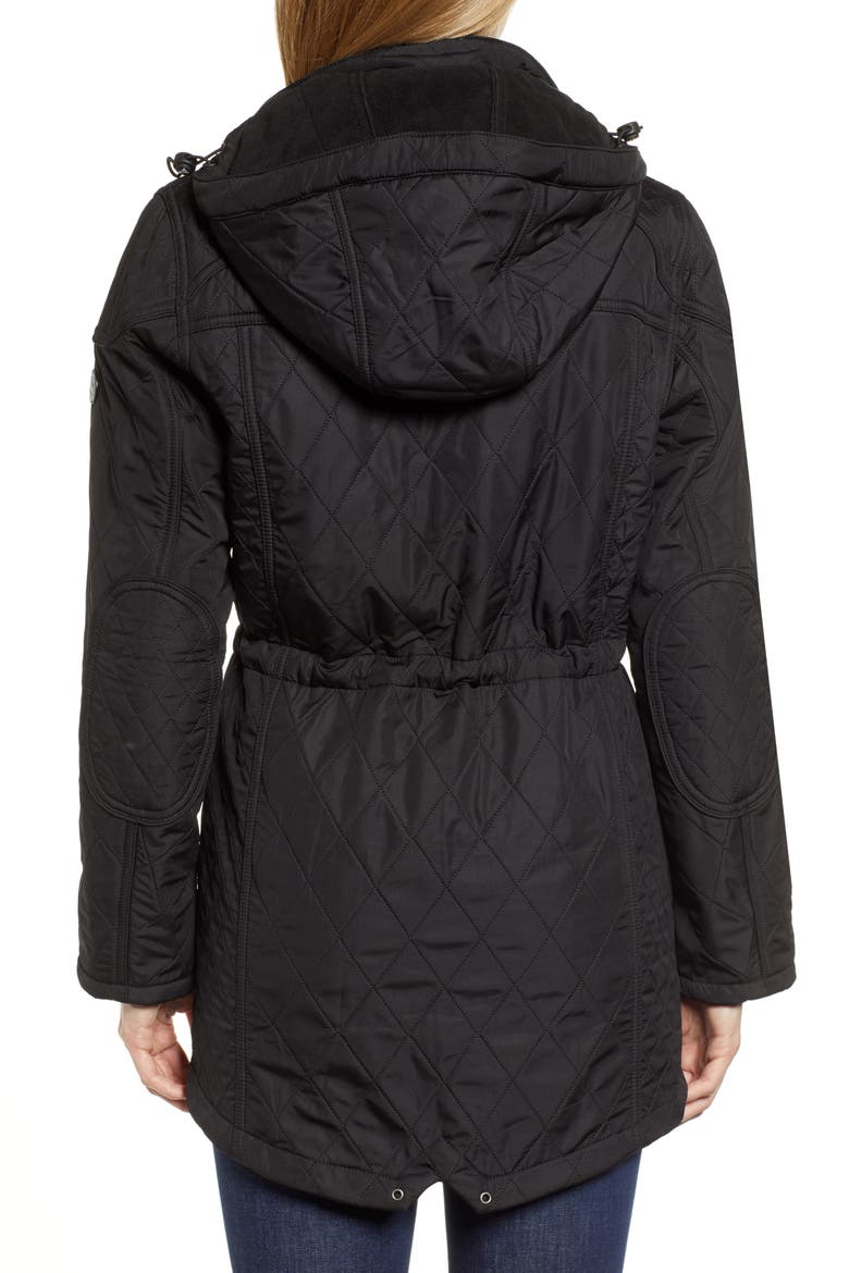 Arrow Quilted Hooded Anorak Coat, Alternate, color, BLACK