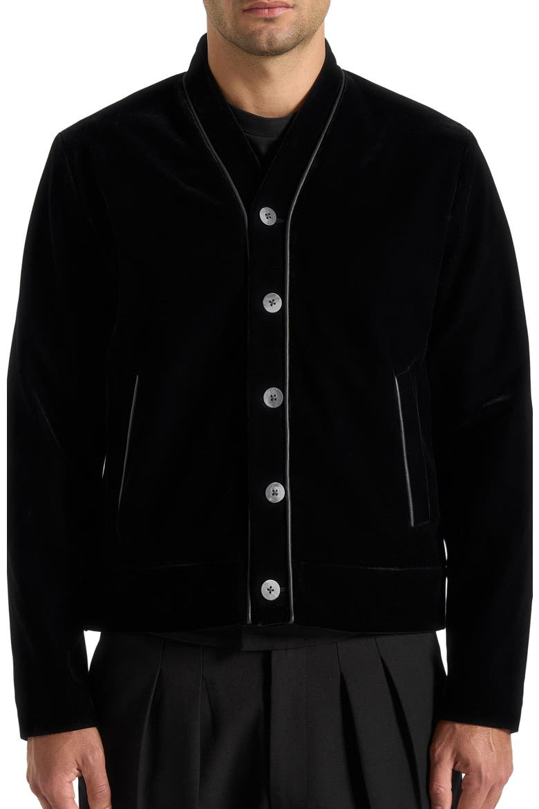 Nassim Velvet Jacket With Contrast Piping, Alternate, color, Black