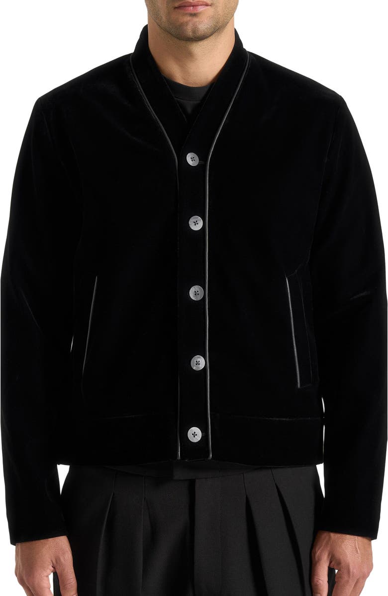 Manière De Voir Nassim Velvet Jacket With Contrast Piping, Alternate, color, Black