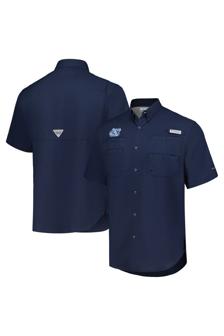 Men's Columbia Navy North Carolina Tar Heels PFG Tamiami Omni-Shade Button-Down Shirt, Main, color, Navy