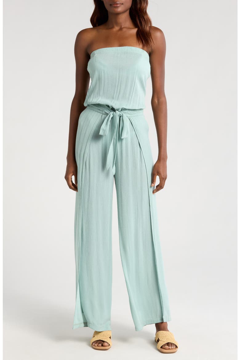 Strapless Cover-Up Jumpsuit, Main, color, TEAL LIGHT