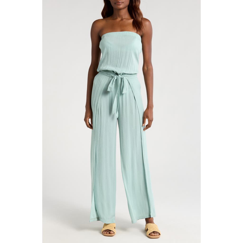 Shop Elan Strapless Cover-up Jumpsuit In Teal Light