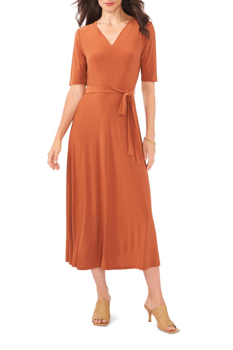 Tie Belt Midi Dress, Main, color, PUMPKIN SPICE