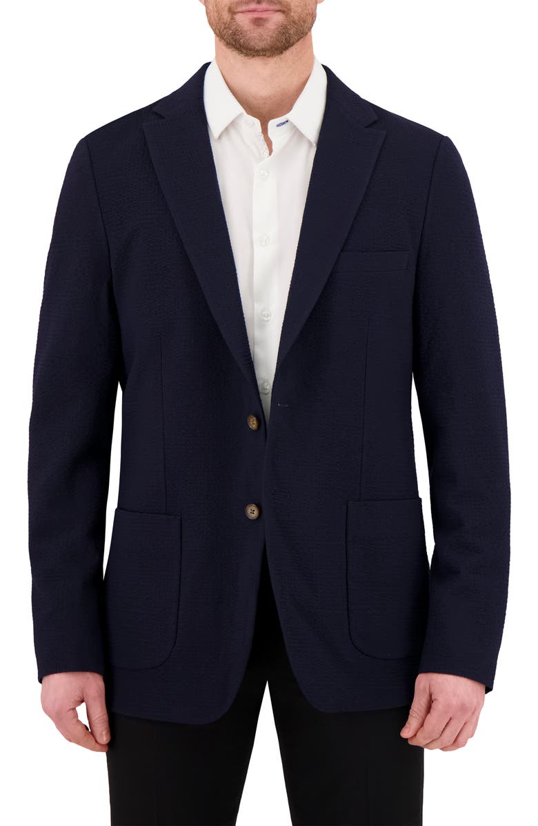Victor Emmanuel Textured Stretch Seersucker Sport Coat, Main, color, Navy