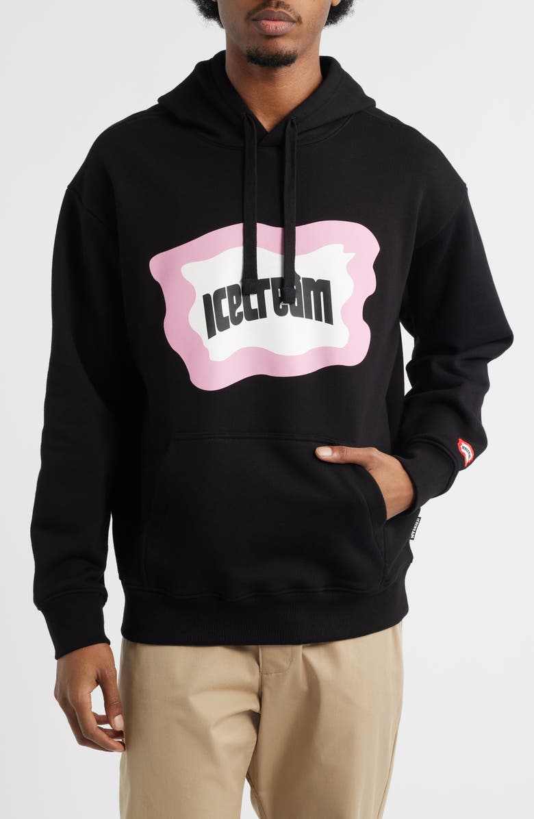 ICECREAM Flag Logo Cotton French Terry Graphic Hoodie, Main, color, Black