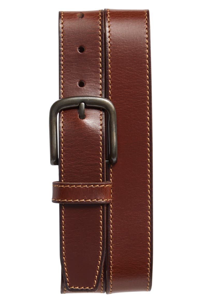 Leather Belt, Main, color, BROWN