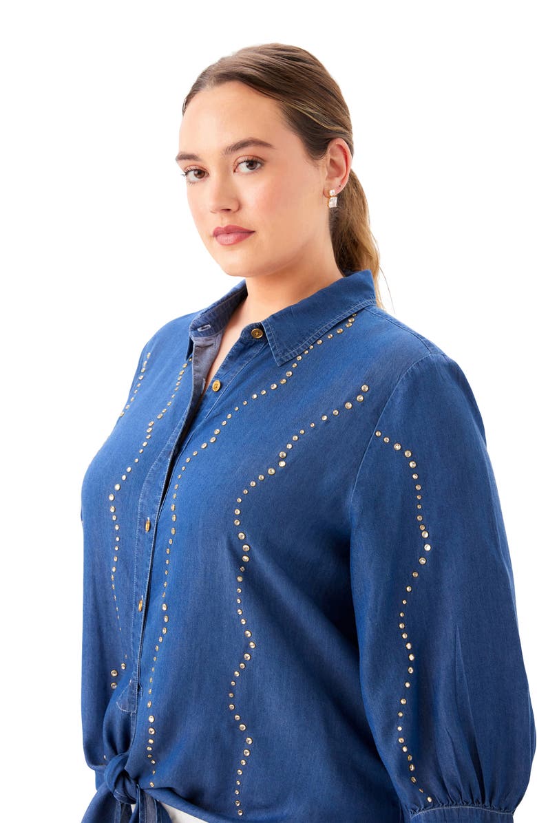 Karen Kane Gemstone Denim Shirt, Alternate, color, Chambray