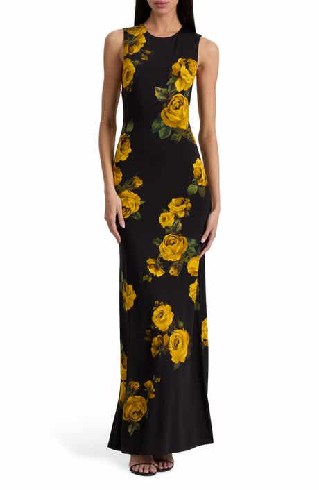 Alice + Olivia Delora Floral Open Back Body-Con Maxi Dress