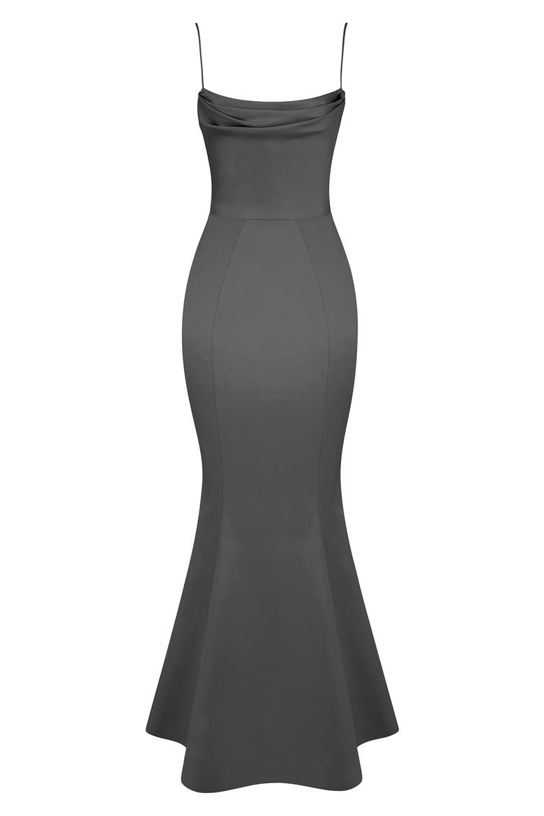Violette Satin Mermaid Gown, Alternate, color, DARK GREY