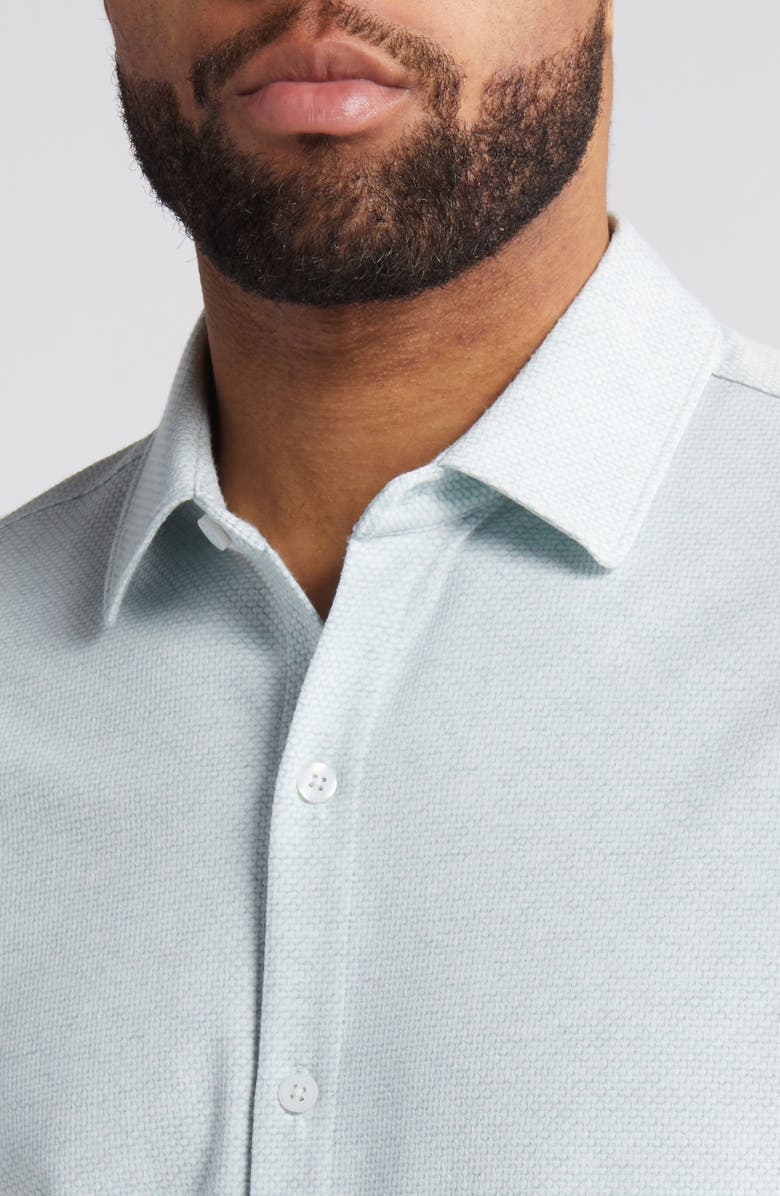 Robert Barakett Keyes Slim Fit Microprint Short Sleeve Knit Button-Up Shirt, Alternate, color, Teal