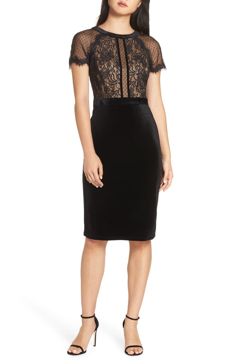 Tadashi Shoji Lace & Velvet Dress, Main, color,