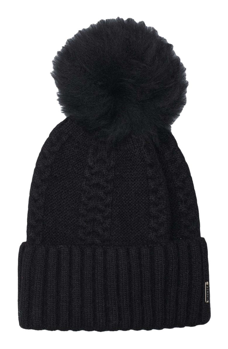 GORSKI Knit Hat With Toscana Lamb Pompom, Main, color, Black/Black