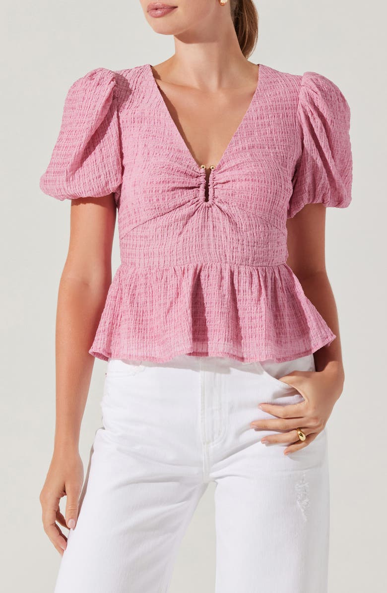 ASTR the Label Mylah Puckered Top, Main, color, Pink