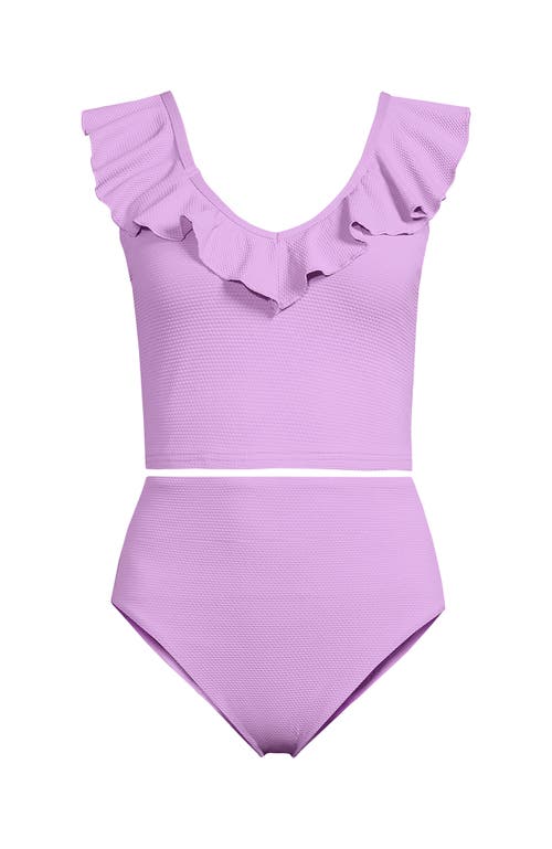 Lands' End Pique Ruffle Tankini Top And High Waisted Bottom Swimsuit Set In Wild Lilac