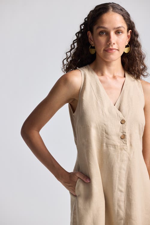 Reistor Straight Dress With Front Slit In Neutral Beige Hemp In Neutral
