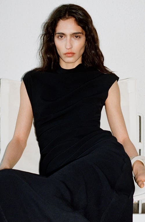 Mango Funnel Neck Pleated A-line Maxi Dress In Black