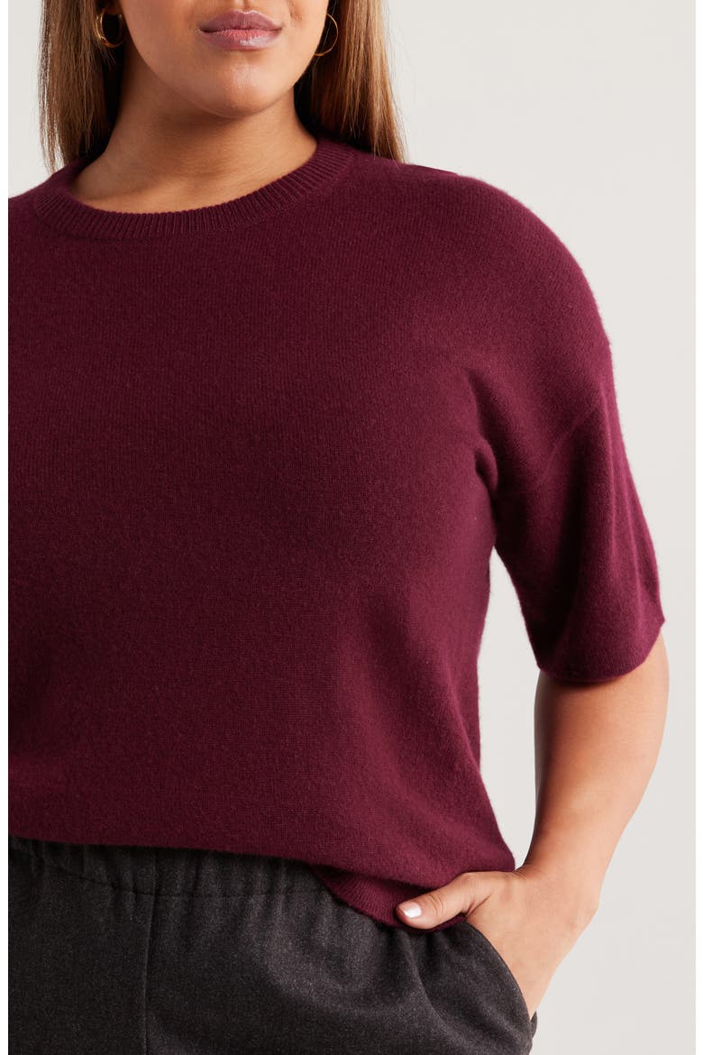 Short Sleeve Cashmere Sweater, Alternate, color, BURGUNDY FIELD