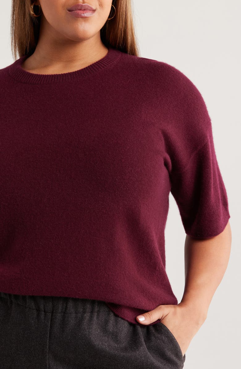 Nordstrom Short Sleeve Cashmere Sweater, Alternate, color, Burgundy Field
