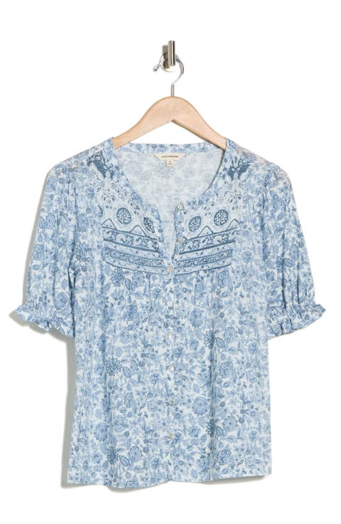 Patterned Button-Up T-Shirt
