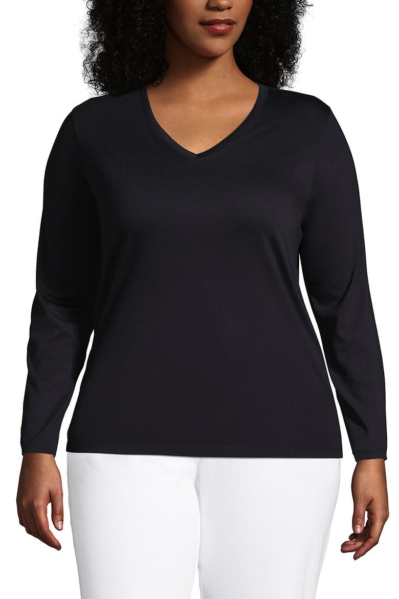 Supima Cotton Long Sleeve V-Neck T-Shirt, Main, color, Black