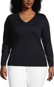 Lands' End Plus Size Relaxed Supima Cotton Long Sleeve V-Neck T-Shirt