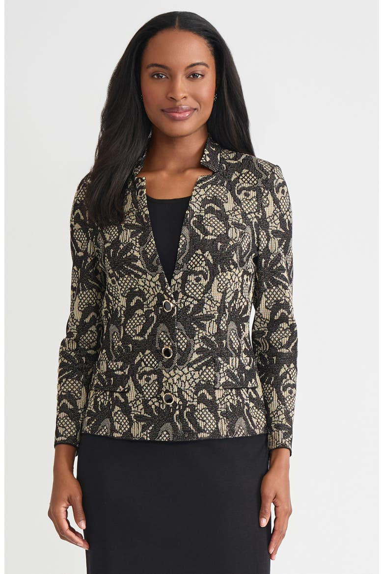 Tailored Floral Lurex Knit Jacket, Main, color, Black/Biscotti/Gold