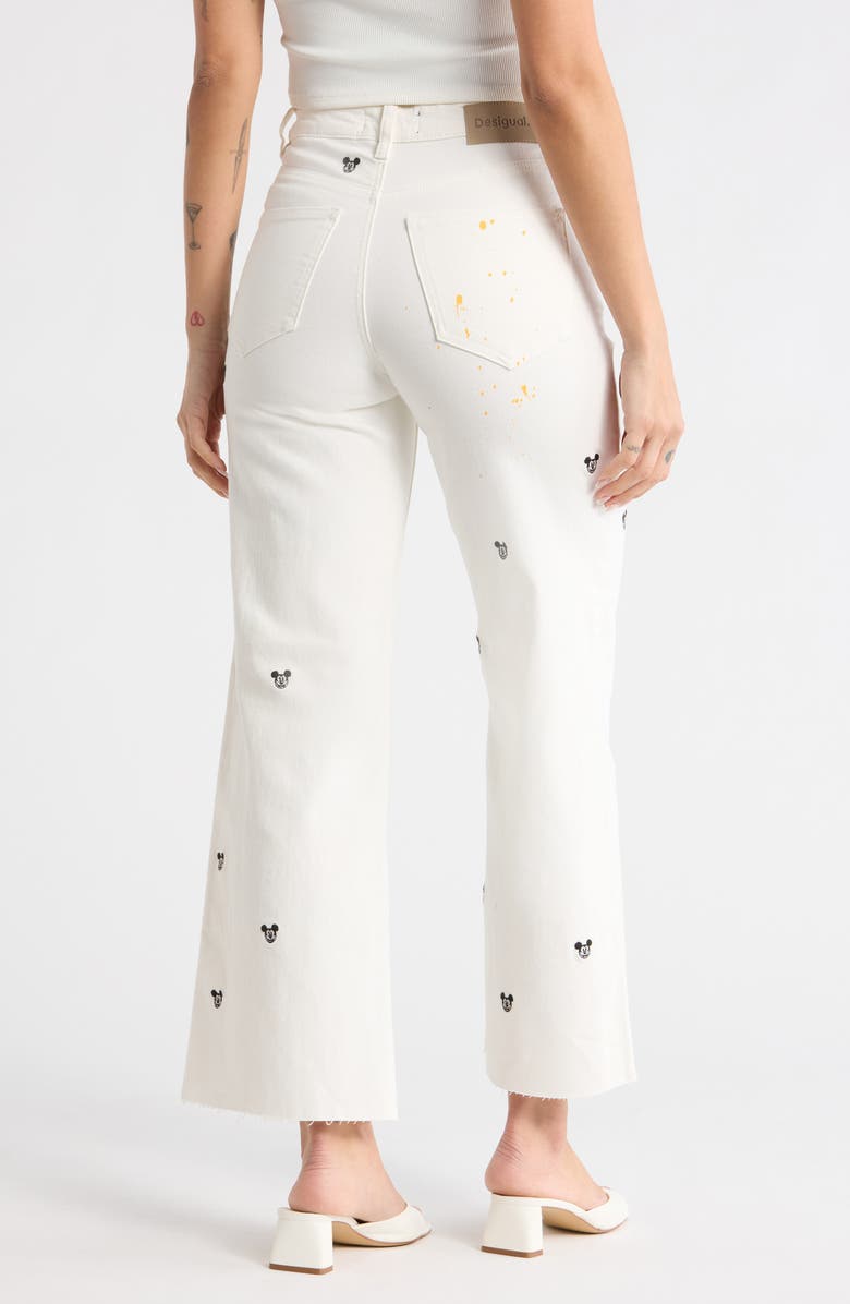 Desigual Mickey Mouse Embroidered Wide Leg Jeans, Alternate, color, Light Beige