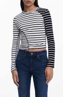 Desigual Rib Mixed Stripe Long Sleeve T-Shirt
