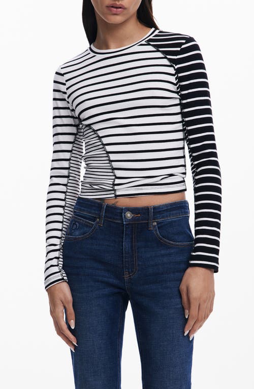 Desigual Rib Mixed Stripe Long Sleeve T-shirt In White