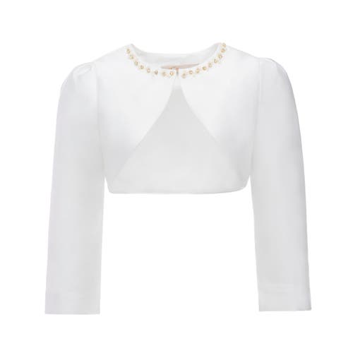 Tulleen Cropped Satin Cardigan In White